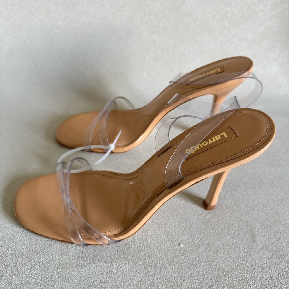 Larroude Tan Heels with Clear Straps